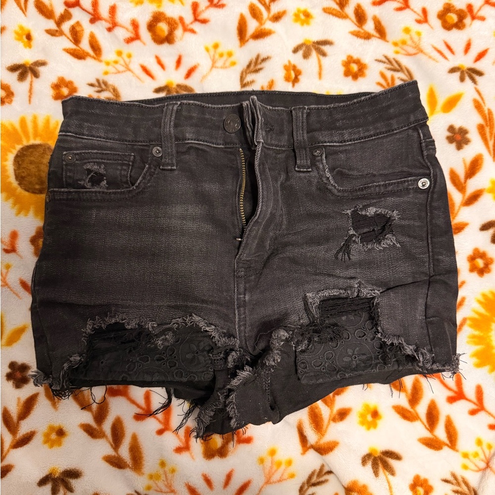 American Eagle Outfitters Charcoal Distressed Jean Shorts